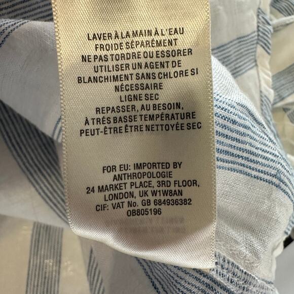 Maeve by Anthropologie Tops WMNS XL White Blue Striped Lace Trim Linen Blouse - Picture 8 of 8